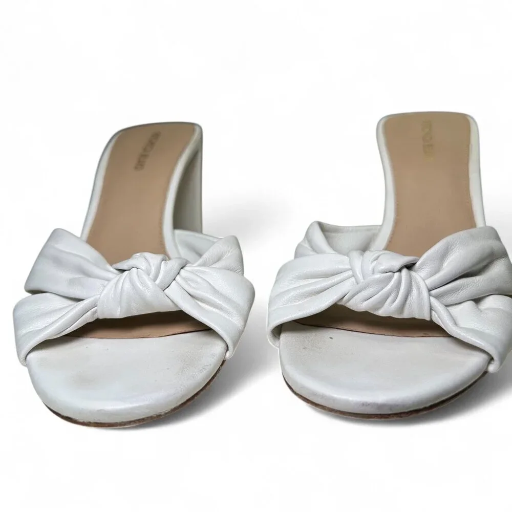 VERONICA BEARD Ganita Knotted Leather Slide Sandals, White/Cream